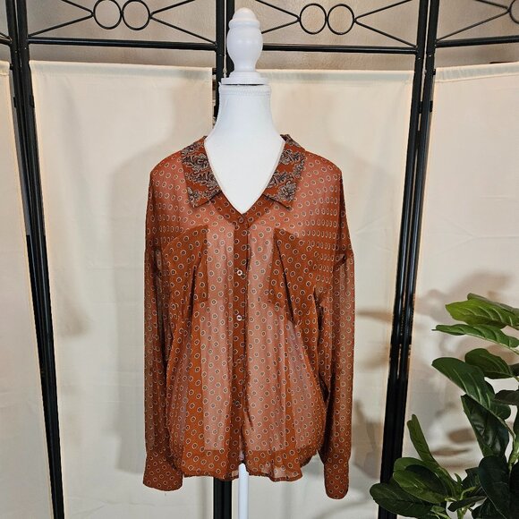 Free People Tops - Free People Sheer Button High Low Blouse size Medium